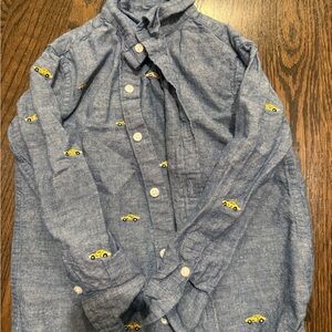 Janie and Jack Blue Shirt with Yellow Car Embroidery